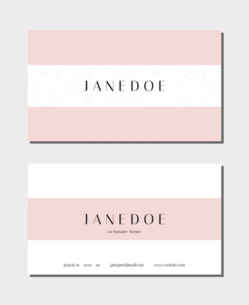 Business Card Template Pastel Pink White Stripes 5X2 Front Back — Stock Vector
