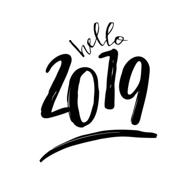 Tipografik Tasarım izole beyaz arka plan üzerinde siyah giyen 2019 için kare tebrik kartı şablonu. Modern ve minimalist kartpostal, sosyal medya mesaj, bloglama, poster tasarımı.