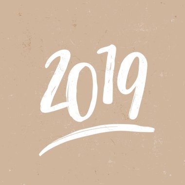 Tipografik Tasarım için 2019 craft Kağıt arka plan beyaz kare tebrik kartı şablonu. Modern ve minimalist kartpostal, sosyal medya mesaj, bloglama, poster tasarımı.