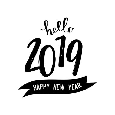 Beyaz arka planda siyah giyen 2019 için tipografik tasarım şablonuyla tebrik kartı