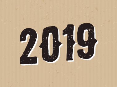 Beyaz ve siyah craft Kağıt arka plan üzerinde 2019 için tipografik tasarım şablonuyla tebrik kartı