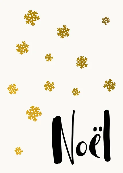 黄金の雪と本文の白い背景に黒のノエル クリスマス デザイン — ストックベクタ