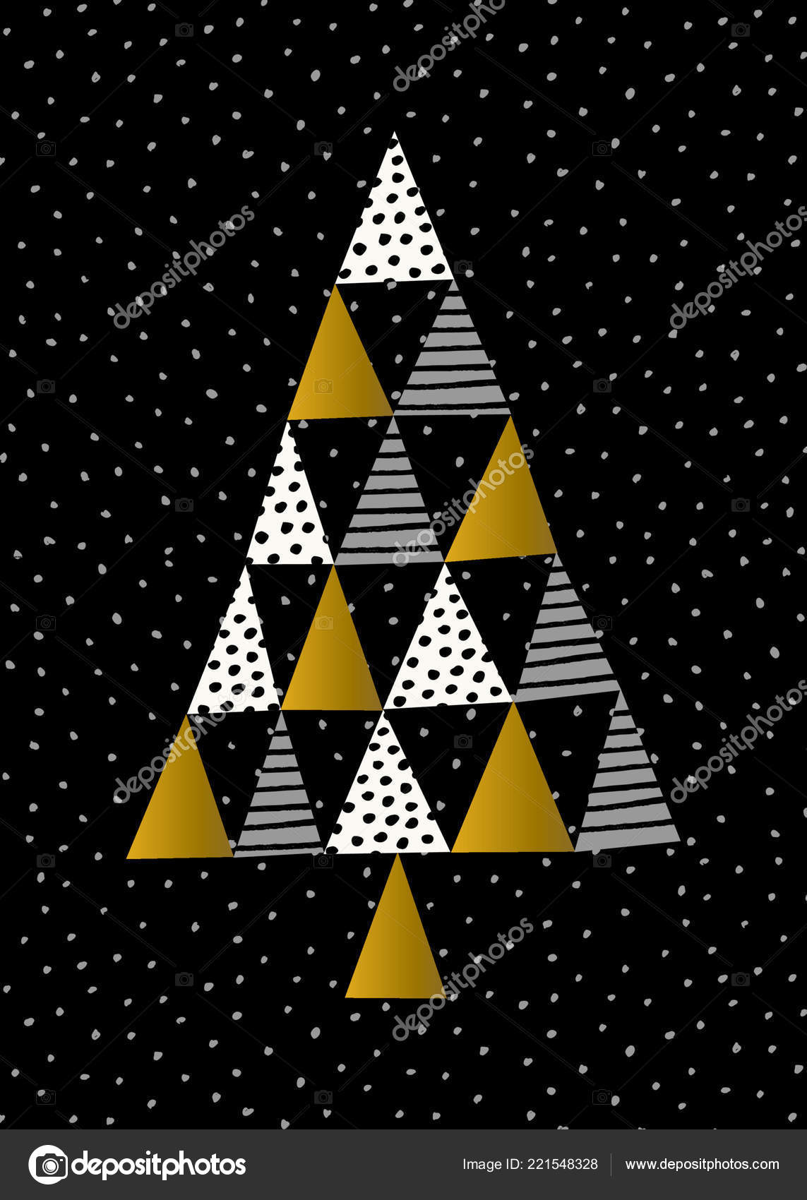 Disegno Natale Con Albero Natale Geometrico Oro Bianco