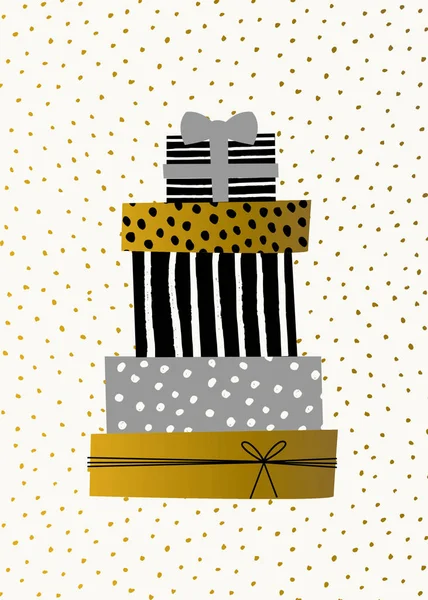 Рождественский Дизайн Подарочными Коробками Черном Сером Золотом Фоне Белых Золотых — стоковый вектор