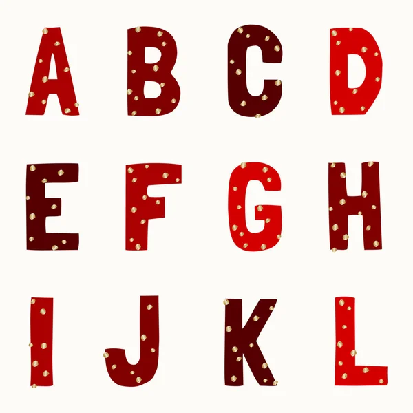 Satz Roter Buchstaben Mit Goldenen Punkten Auf Weißem Hintergrund — Stockvektor