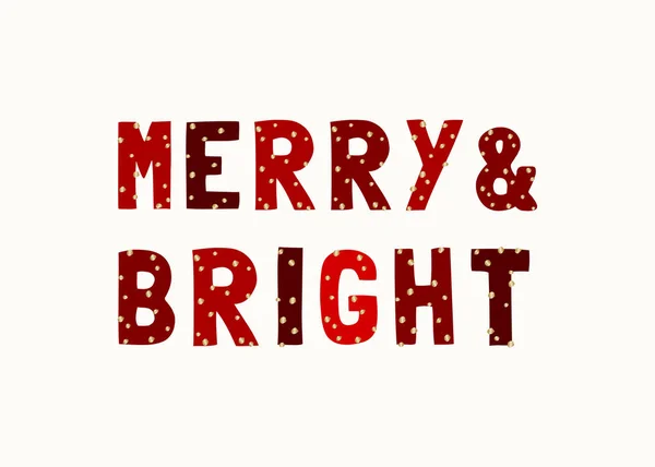 Text Merry Bright Skriven Med Röda Bokstäver Dekorerad Med Gyllene — Stock vektor