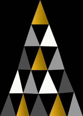 Noel tasarımı ile beyaz, altın ve gri siyah arka plan üzerine geometrik Noel ağacı
