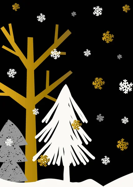 Diseño Navideño Con Árboles Copos Nieve Blanco Gris Dorado Sobre — Vector de stock