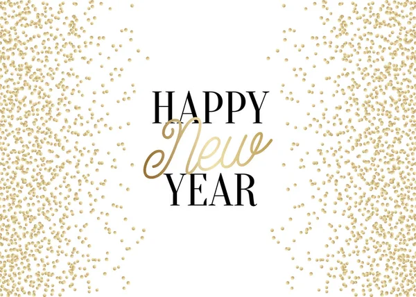 幸せな新年のグリーティング カード テンプレートと輝くゴールド キラキラとゴールドと白の背景に黒のテキスト エレガントなお祝いベクトルのチラシ パンフレット ポスター ソーシャル メディアの投稿デザイン — ストックベクタ