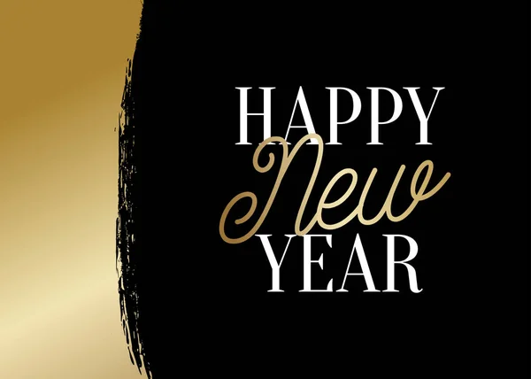 Yeni Yıl Tebrik Kartı Şablonu Parlak Altın Fırça Konturu Dekorasyon — Stok Vektör
