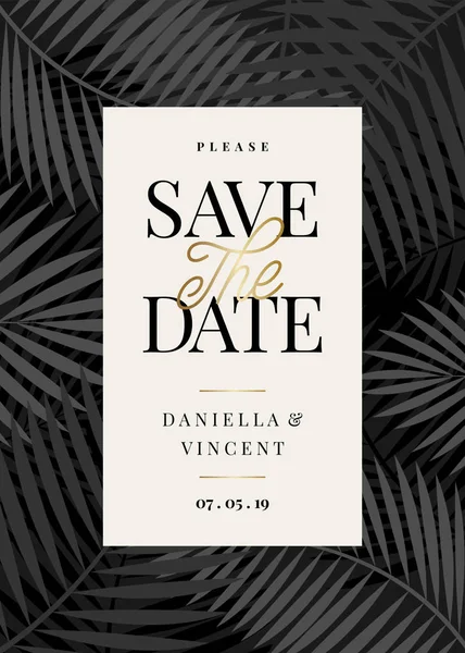 Date Template Monochrome Palm Leaf Shapes Sample Text Layout Cream — Stock Vector