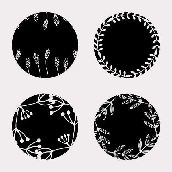 Set Four Frames Floral Elements Black Pastel Pink Isolated Light — Stock Vector