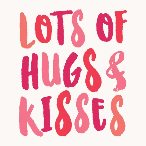 多くの抱擁とキス 白地にカラフルな文字体裁デザインとバレンタインのグリーティング カード テンプレート — ストックベクタ