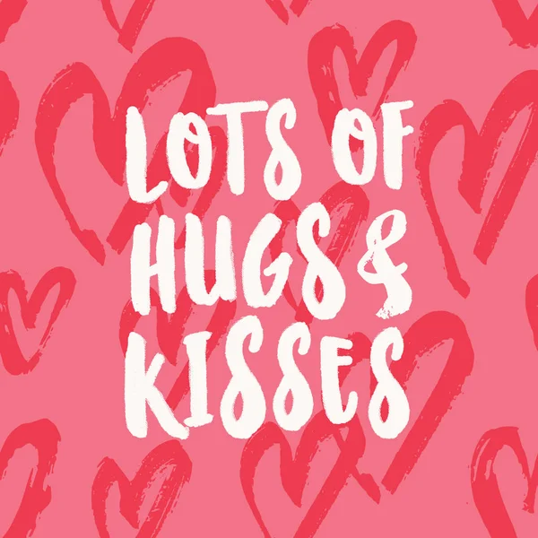 Lots Hugs Kisses Valentine Day Greeting Card Template Typographic Design — Stock Vector