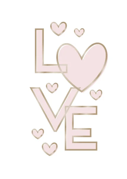时尚和现代的排版设计圣瓦伦丁节贺卡模板 文本爱和心脏形状在粉红色和金色的白色背景 浪漫墙面艺术 宣传册设计 — 图库矢量图片