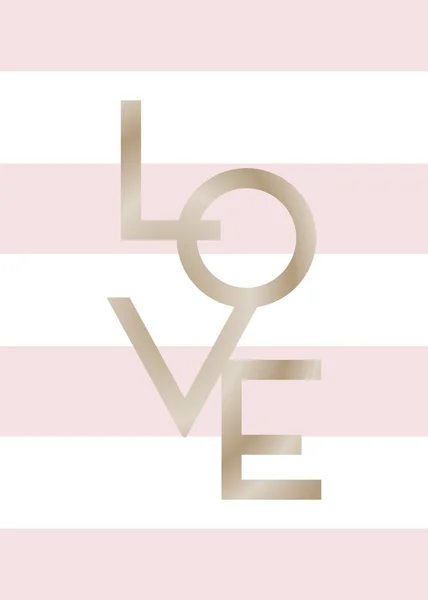 현대적인 디자인 발렌타인의 인사말 파스텔 분홍색과 줄무늬 바탕에 골드에서 텍스트 — 스톡 벡터