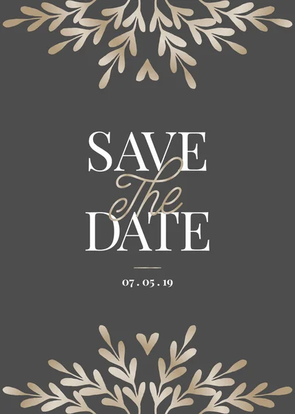 Date Template Golden Branches Sample Text Layout Dark Gray Background — Stock Vector