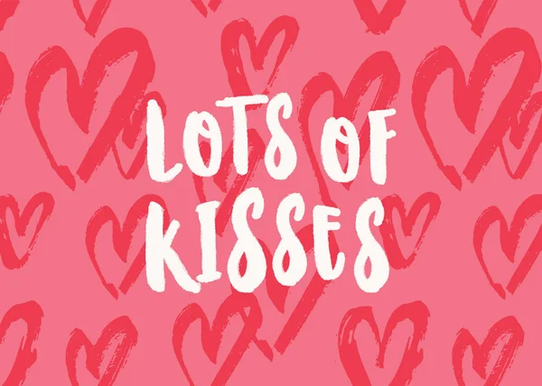 Bir Sürü Öpücük Sevgililer Günü Tebrik Kartı Şablonu Tipografik Tasarım — Stok Vektör