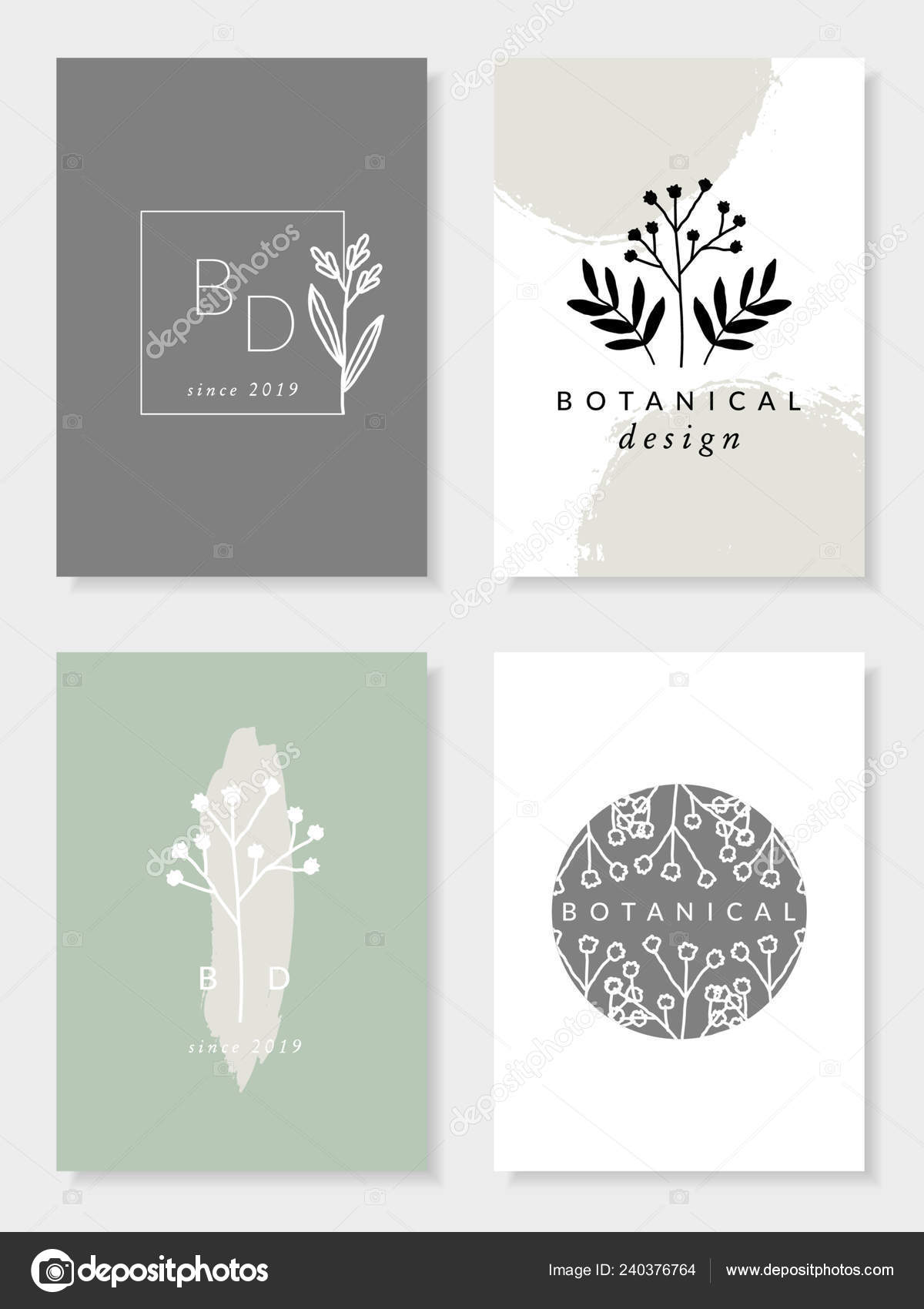 Set Four Modern Elegant Botanical Card Designs Pastel Green Beige Stock  Vector by ©ivaleks 240376764