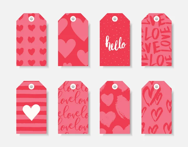 Set Eight Cute Romantic Gift Tag Templates Red Pastel Pink — Stock Vector