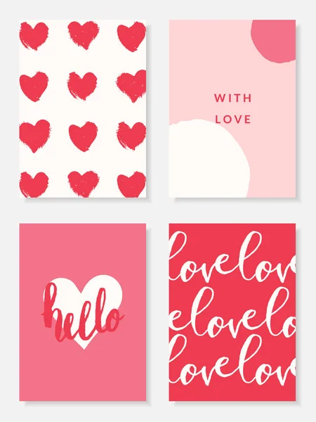 Een Set Van Vier Leuke Moderne Romantische Kaartontwerpen Pastel Roze — Stockvector