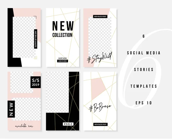 Set Six Editable Vertical Templates Social Media Stories Posts Pastel — Stock Vector