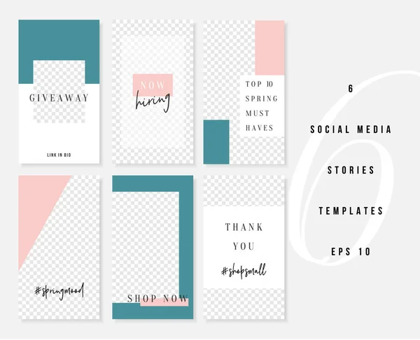 Set Six Editable Vertical Templates Social Media Stories Posts Pastel — Stock Vector