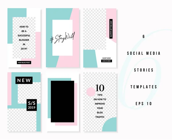 Set Six Editable Vertical Templates Social Media Stories Posts Pastel — Stock Vector