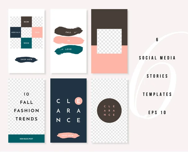 Set Six Editable Vertical Templates Social Media Stories Posts Pastel — Stock Vector