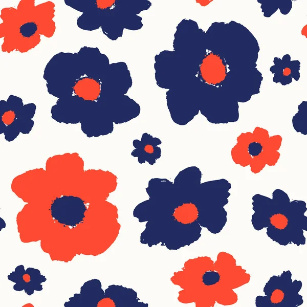 Motif Répétitif Sans Couture Avec Des Fleurs Peintes Main Rouge — Image vectorielle