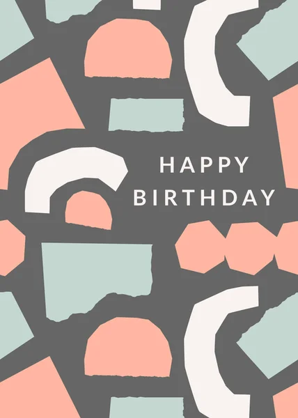 Grußkarten Vorlage Mit Zerrissenen Papierteilen Pastellfarben Und Text Zum Geburtstag — Stockvektor