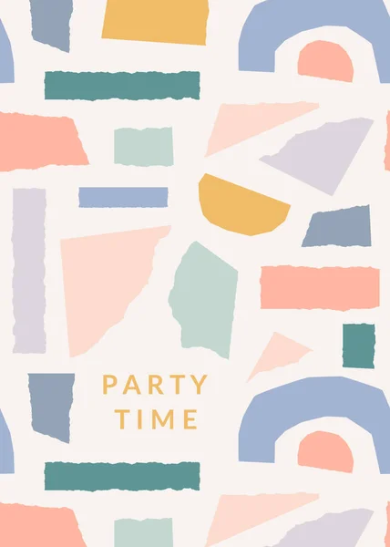 Życzeniami Szablonu Kawałkami Rozdarty Papier Pastelowe Kolory Tekst Party Time — Wektor stockowy