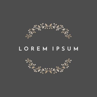Modern ve zarif tipografik logo tasarımı çiçekçi, kozmetik, düğün ve ev dekorasyonu için erken. Elle çizilmiş doğa vektör çizim beyaz ve gri arka plan üzerinde izole altın ilham.