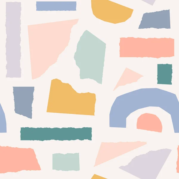 Nahtlos Wiederholendes Muster Mit Papiergeschnittenen Formen Pastellfarben Auf Cremefarbenem Hintergrund — Stockvektor