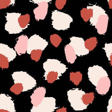 El fırça darbeleri krem, tuğla kırmızı ve pastel pembe siyah arka plan üzerine boyalı. Sorunsuz Özet yinelenen arka plan, ambalaj kağıdı, kumaş tasarım.