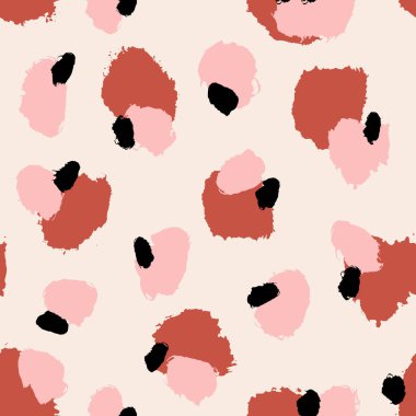 El fırça darbeleri pastel pembe, tuğla kırmızı ve krem arka plan üzerinde siyah boyalı. Sorunsuz Özet yinelenen arka plan, ambalaj kağıdı, kumaş tasarım.