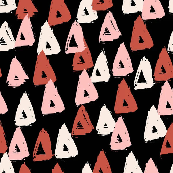 Triangoli Dipinti Mano Crema Rosso Mattone Rosa Pastello Sfondo Nero — Vettoriale Stock