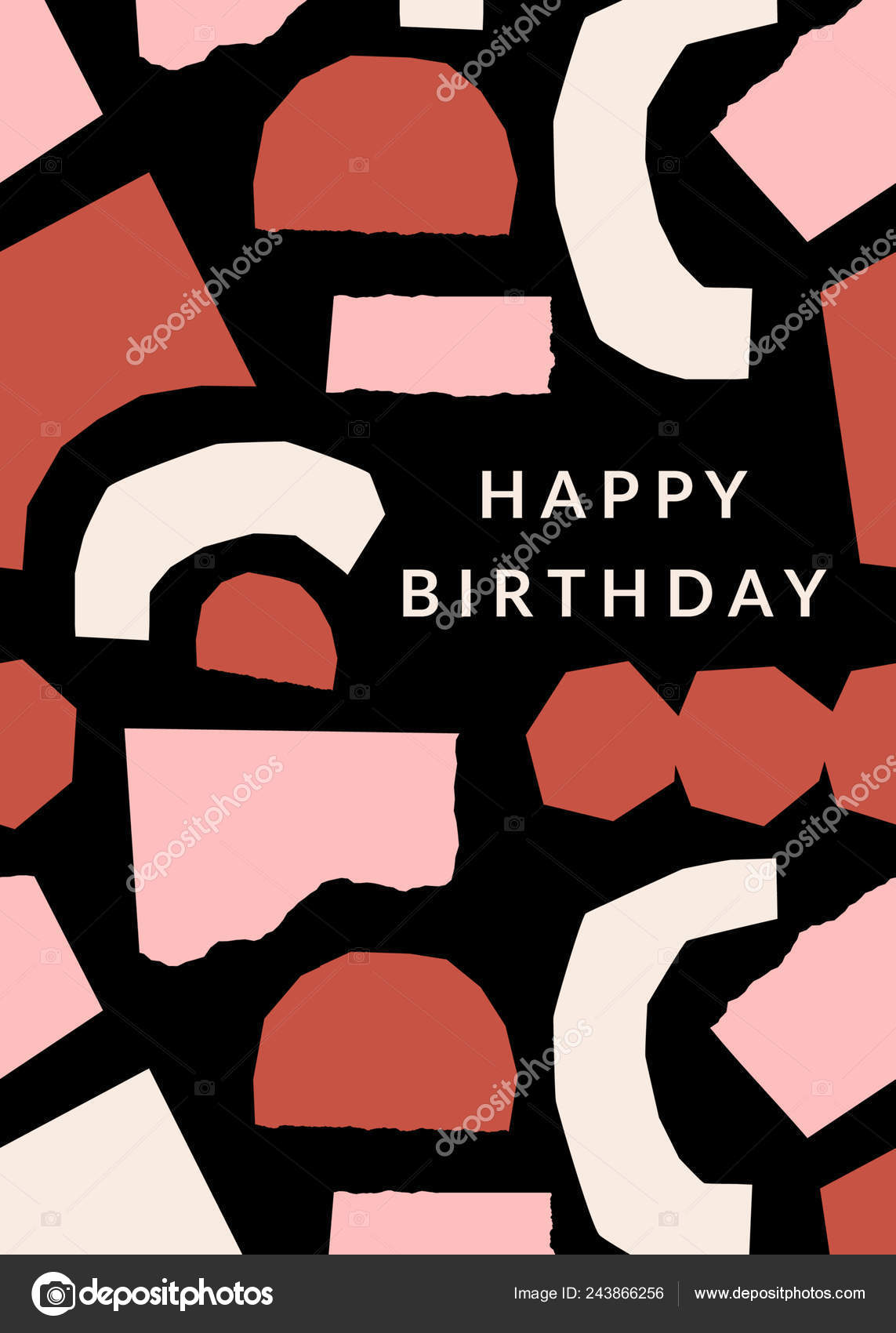 Greeting Card Template Paper Cut Shapes Cream Pastel Pink Brick Regarding Birthday Card Collage Template