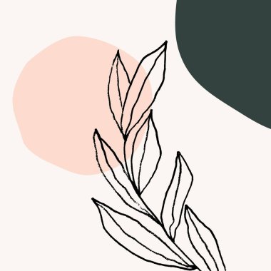 El çizilmiş botanik elemanları ve moda sıcak renk paleti soyut şekiller ile çağdaş kolaj tarzı tasarım. Kare sosyal medya sonrası şablon, tebrik kartı, modern duvar sanatı.