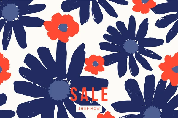 Design de banner de venda de flores ousadas pintadas à mão — Vetor de Stock