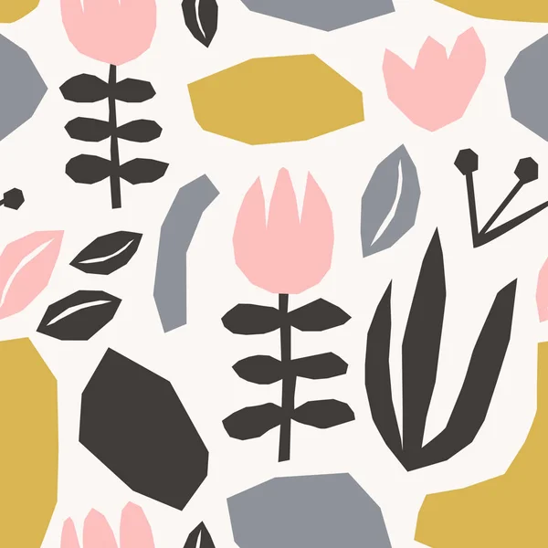 Patrón sin costura floral de formas de corte de papel — Archivo Imágenes Vectoriales