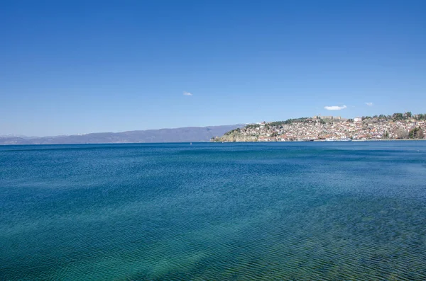 Lago Ohrid Macedonia Vista Hacia Ciudad Ohrid — Foto de Stock