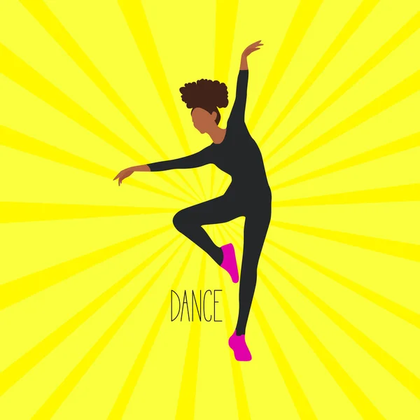 Σιλουέτα Του Ένα Κορίτσι Που Χορεύει Φωτεινό Κίτρινο Φόντο Vector — Διανυσματικό Αρχείο
