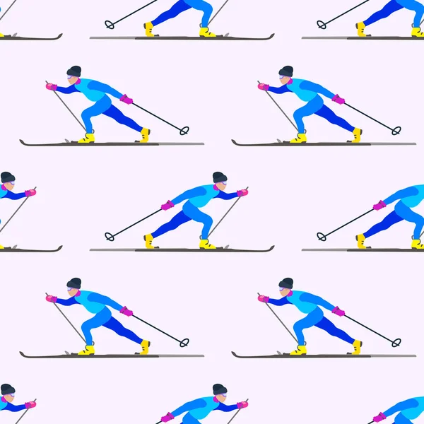 Winter Sport Game Seamless Pattern Skiing Sportsmans Character Motion Sporty — Stock Vector