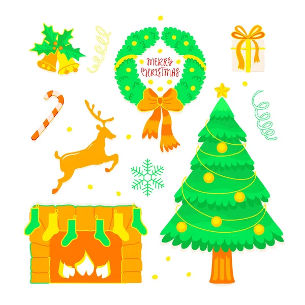 Ensemble Noël Dans Style Doodle Avec Des Éléments Vacances Tradition — Image vectorielle