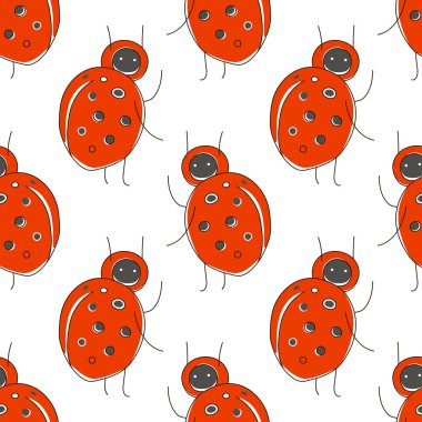 Sevimli çizgi komik kırmızı hata ile seamless modeli: uğur böceği. Vektör sanat kavramı çocuk illüstrasyon tarzı. Poster, afiş, arka plan, tişört baskı, etiket, kapak, kaydırma için kullanılabilir