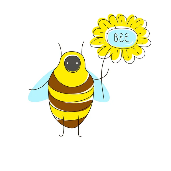 Concept Dessin Animé Mignon Avec Bug Drôle Abeille Fleur Nom — Image vectorielle