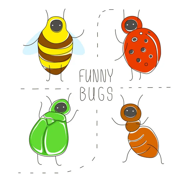 Concept Dessin Animé Mignon Avec Des Insectes Drôles Coccinelle Fourmi — Image vectorielle