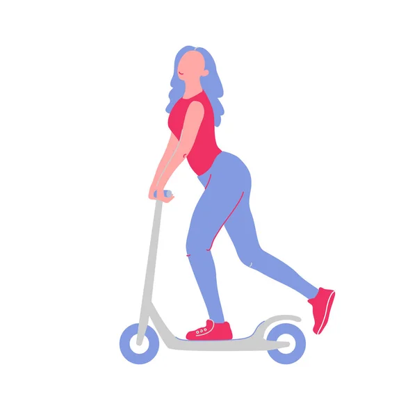 Joven Chica Dibujos Animados Patinaje Scooter Concepto Vectorial Con Carácter — Vector de stock