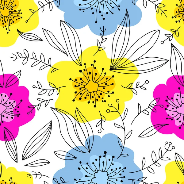 Niedliche Nahtlose Muster Mit Farbigen Mohnblumen Doodle Stil Botanischer Hintergrund — Stockvektor